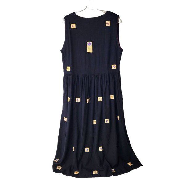 Hand Block Art To Wear Printed and Embroidered Rayon Dress Vintage 1990s - Picture 4 of 7